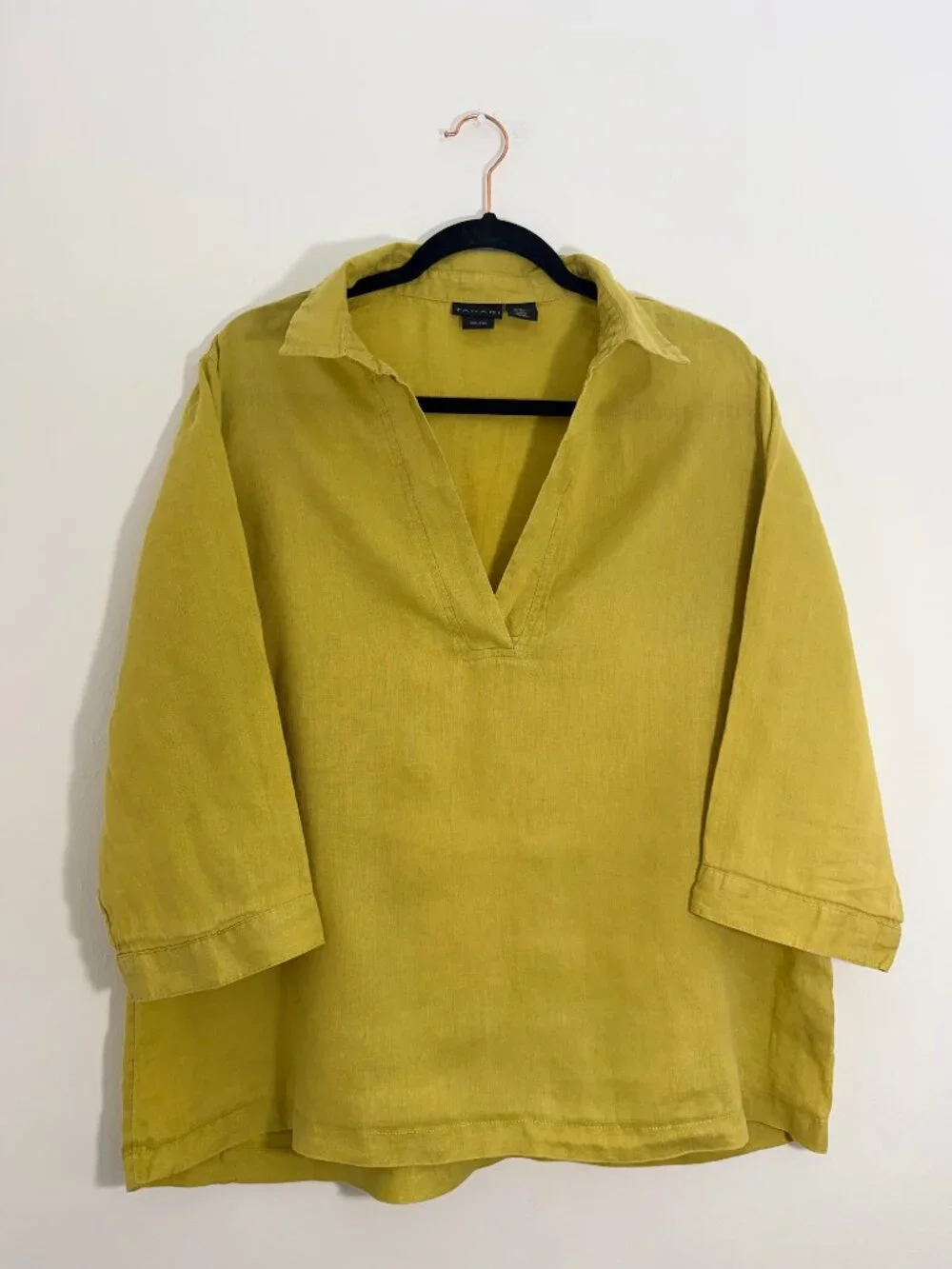 Tahari 100% Linen Mustard Yellow Popover Tunic Top XL Coastal Grandma - Picture 2 of 6